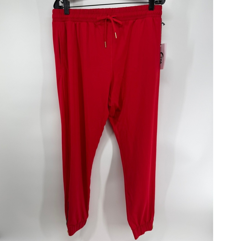 YIA Active Red Jogger Pants Gold Ankle Zippers Drawstring Athleisure NWT|0010